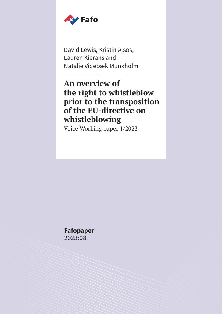 Forsiden av dokumentet An overview of the right to whistleblow prior to the transposition of the EU-directive on whistleblowing : Voice Working paper 1/2023