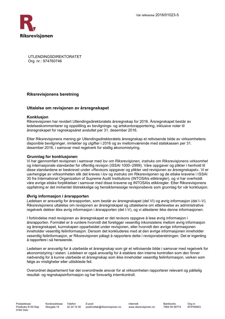 Forsiden av dokumentet Revisjonsberetning (PDF)