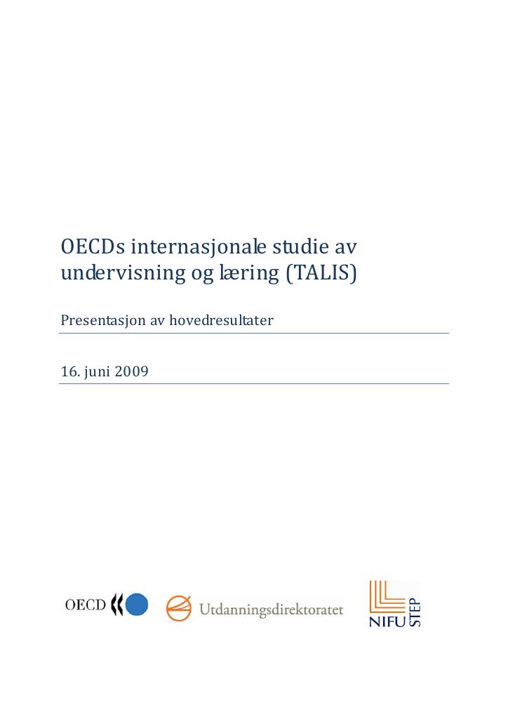 Forsiden av dokumentet OECDs internasjonale studie av undervisning og læring (TALIS)