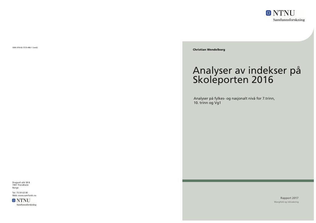 Forsiden av dokumentet Analyser av indekser på
Skoleporten 2016