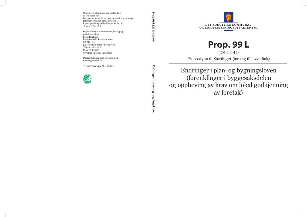 Forsiden av dokumentet Prop. 99 L (2013–2014)