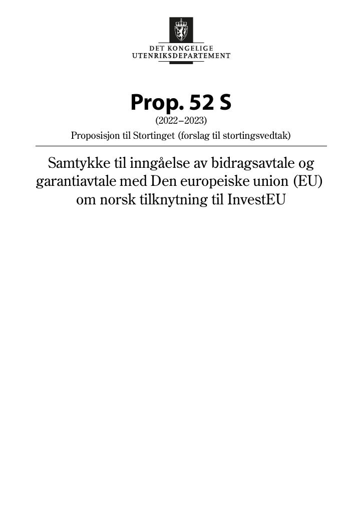 Forsiden av dokumentet Prop. 52 S (2022–2023)