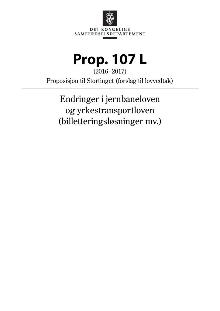 Forsiden av dokumentet Prop. 107 L (2016–2017)