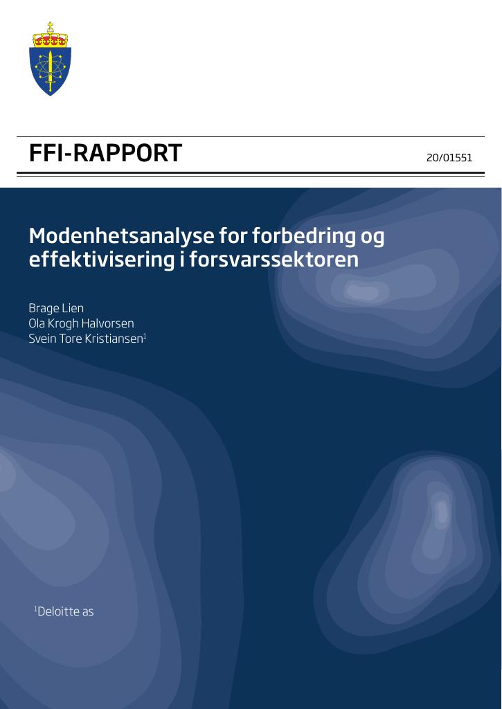 Forsiden av dokumentet Modenhetsanalyse for forbedring og effektivisering i forsvarssektoren