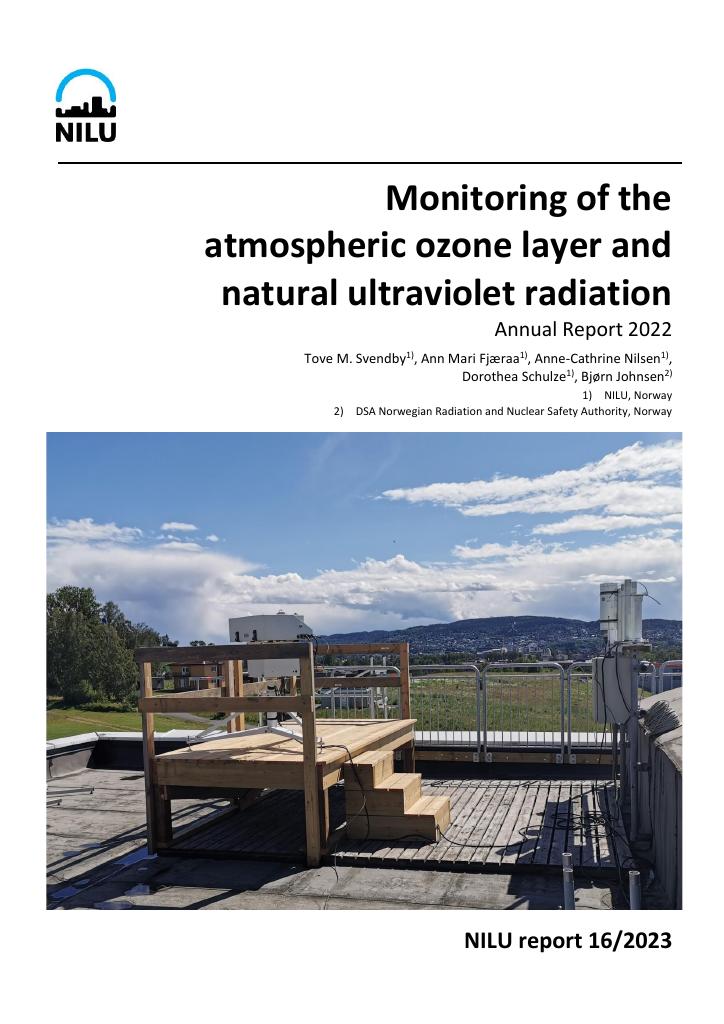 Forsiden av dokumentet Monitoring of the atmospheric ozone layer and natural ultraviolet radiation : Annual report 2022