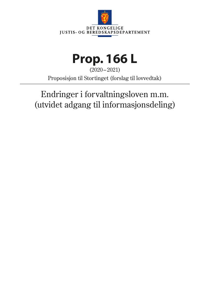 Forsiden av dokumentet Prop. 166 L (2020–2021)