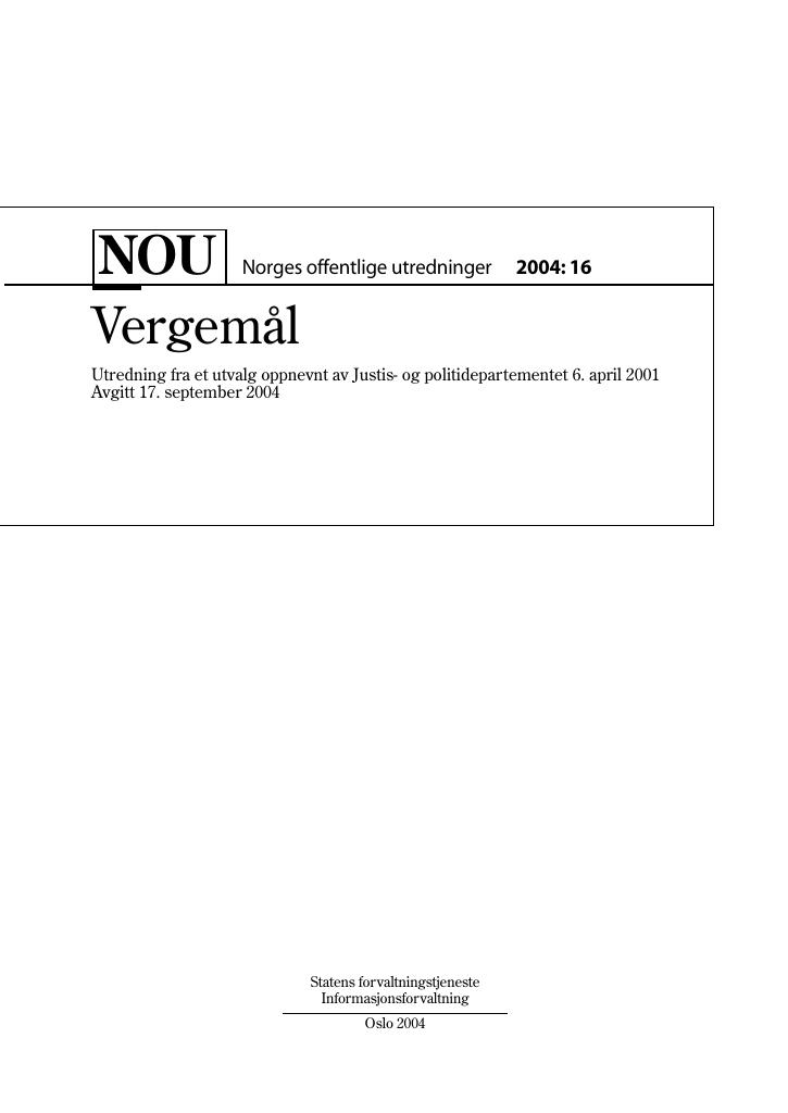 Forsiden av dokumentet NOU 2004: 16 - Vergemål
