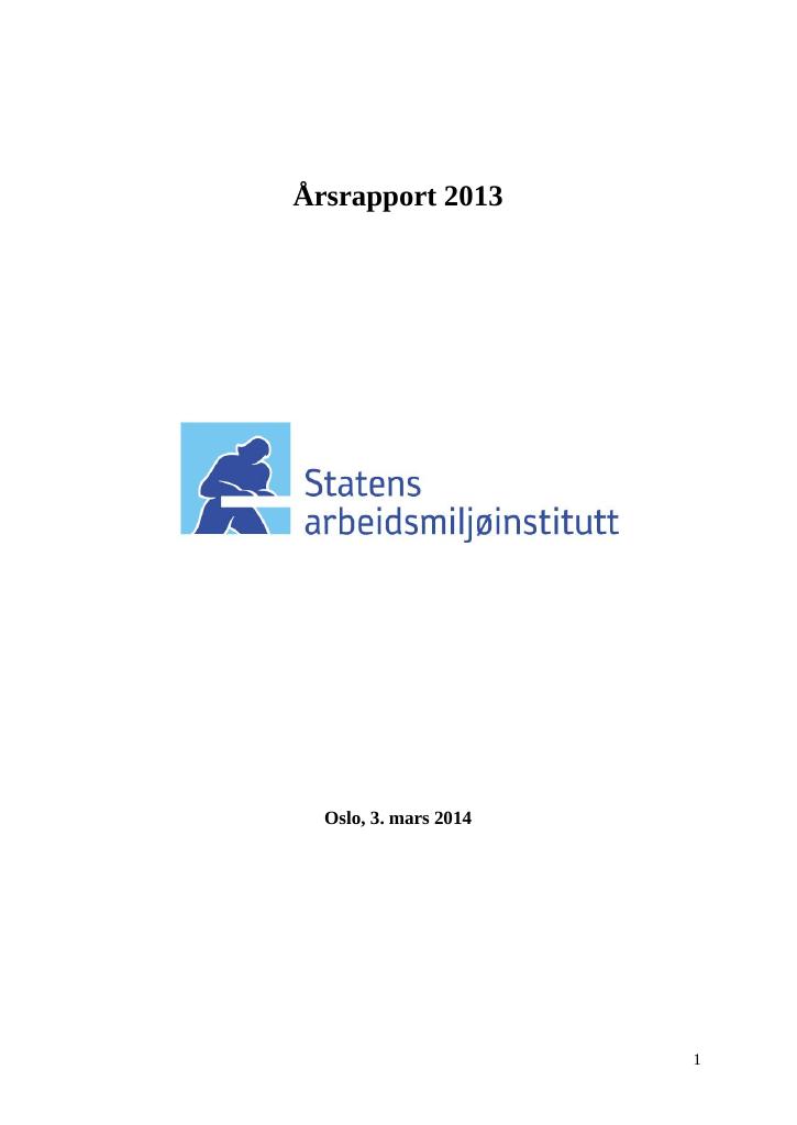 Forsiden av dokumentet Årsrapport Statens arbeidsmiljøinstitutt (STAMI) 2013