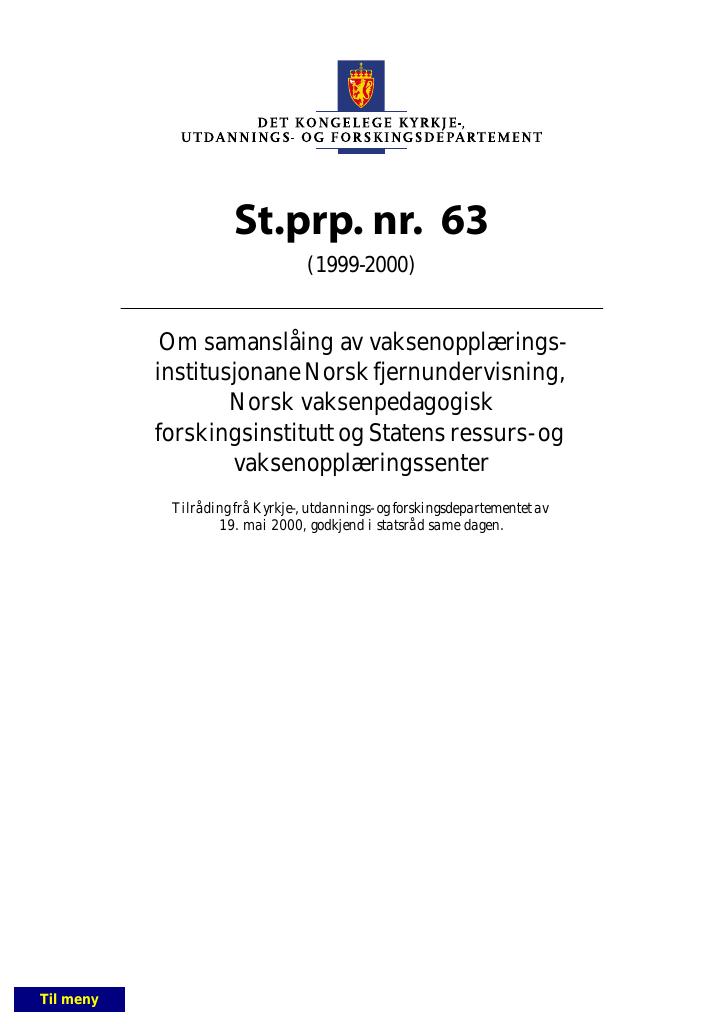 Forsiden av dokumentet St.prp. nr. 63 (1999-2000)