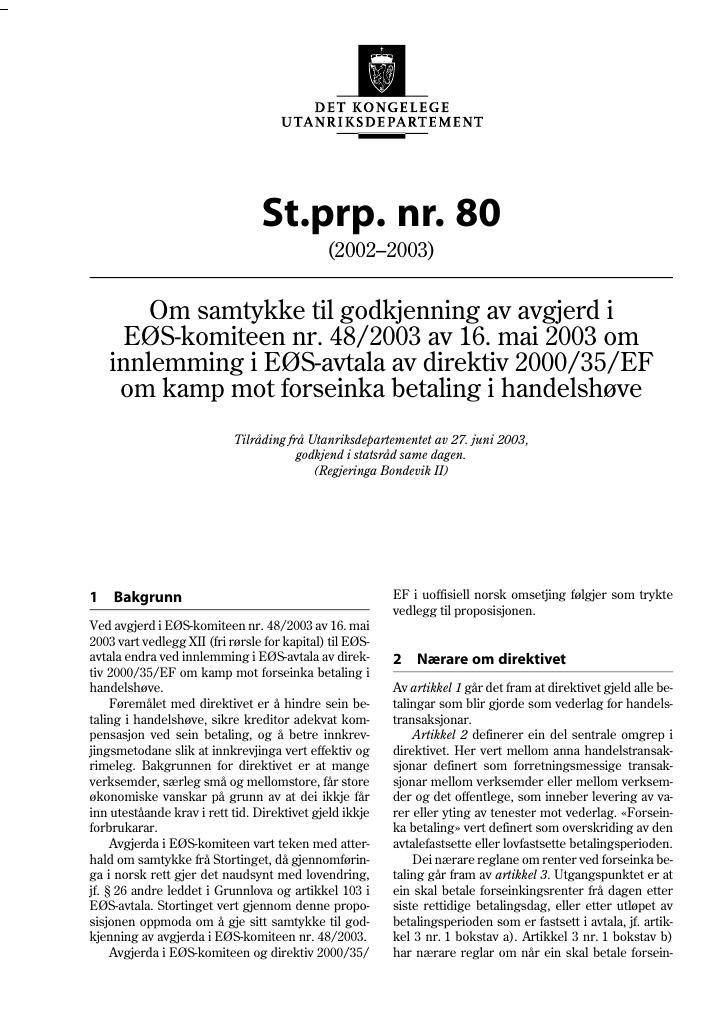 Forsiden av dokumentet St.prp. nr. 80 (2002-2003)
