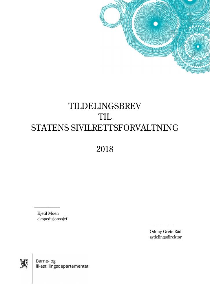 Forsiden av dokumentet Tildelingsbrev Statens sivilrettsforvaltning 2018
