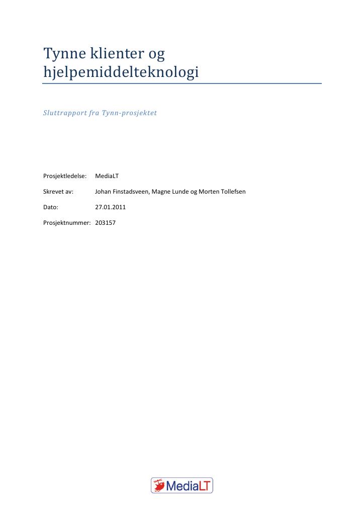 Forsiden av dokumentet Tynne klienter og hjelpemiddelteknologi