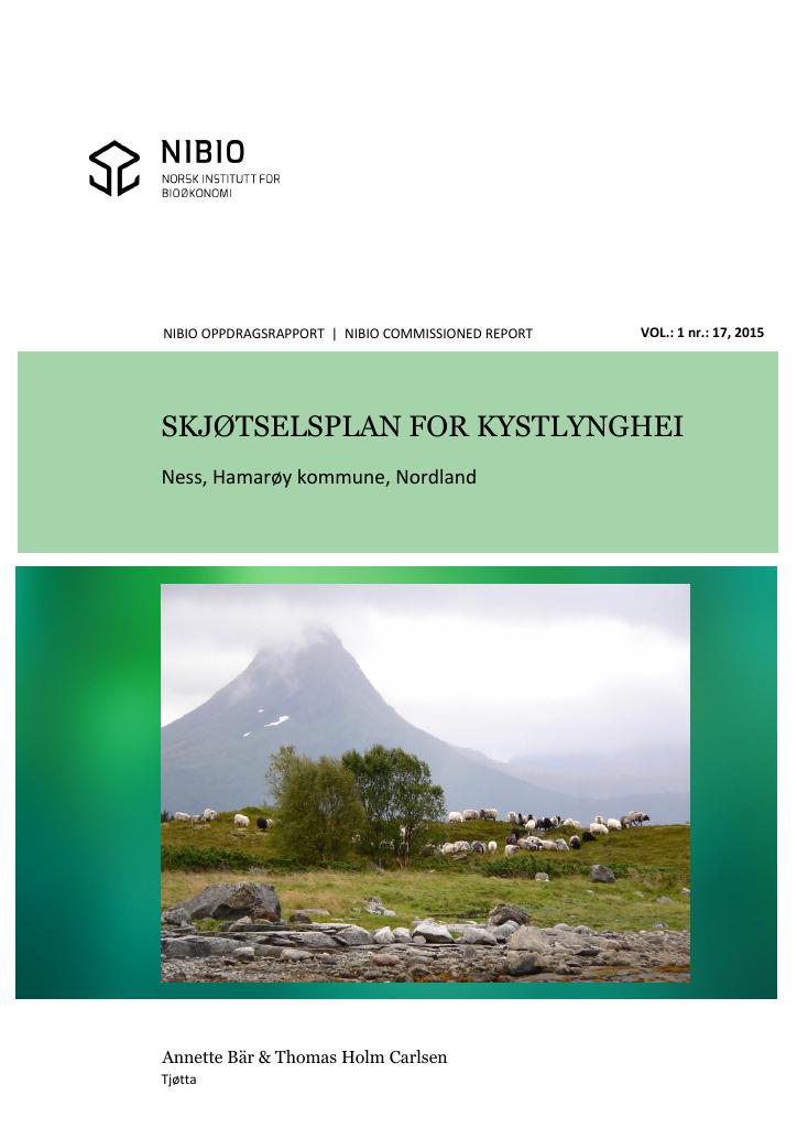 Forsiden av dokumentet Skjøtselsplan for kystlynghei. Ness, Hamarøy kommune, Nordland