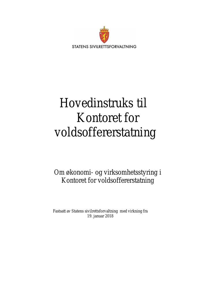 Forsiden av dokumentet Hovedinstruks Kontoret for voldsoffererstatning 2018