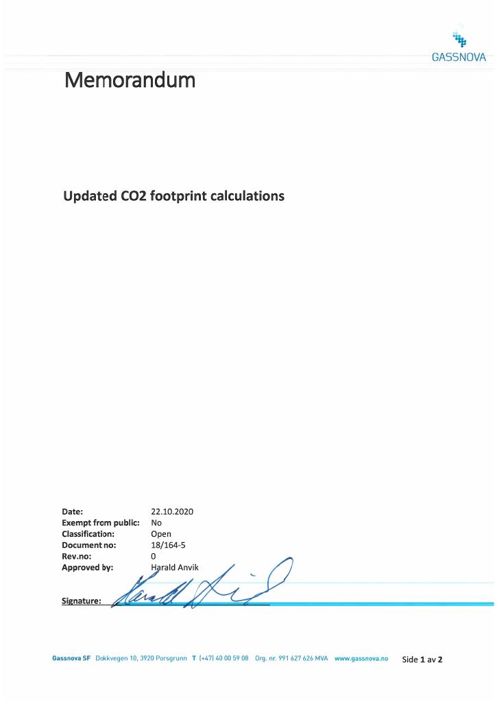 Forsiden av dokumentet Updated CO2 footprint calculations