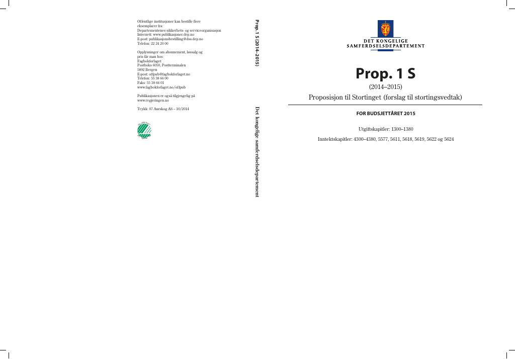 Forsiden av dokumentet Prop. 1 S (2014–2015)