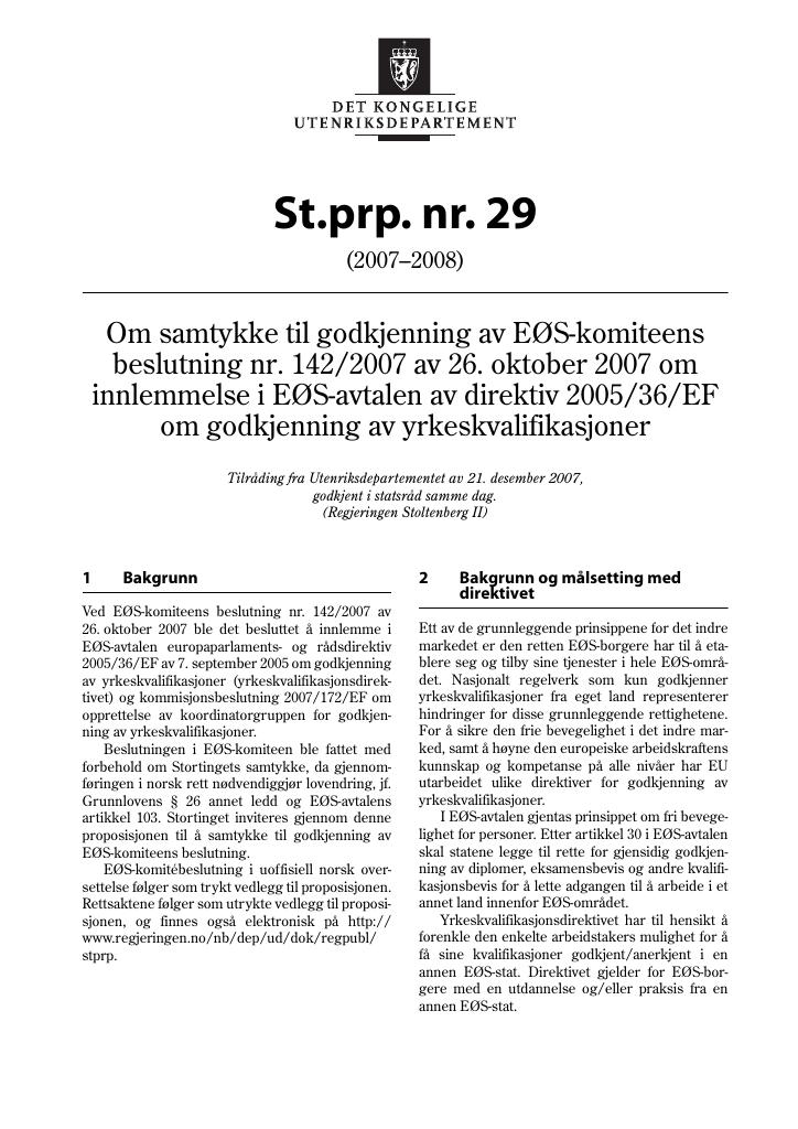 Forsiden av dokumentet St.prp. nr. 29 (2007-2008)