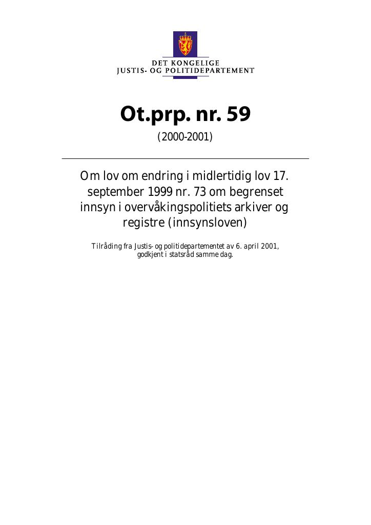 Forsiden av dokumentet Ot.prp. nr. 59 (2000-2001)