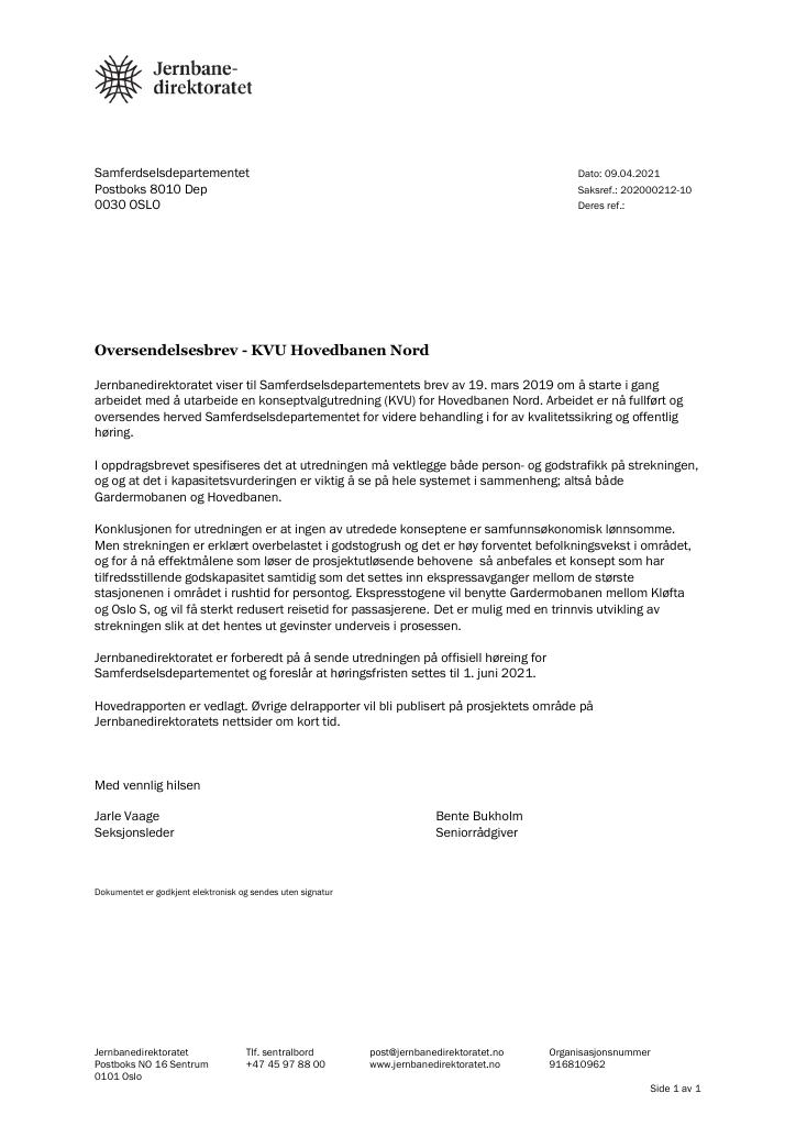 Forsiden av dokumentet KVU Hovedbanen Nord