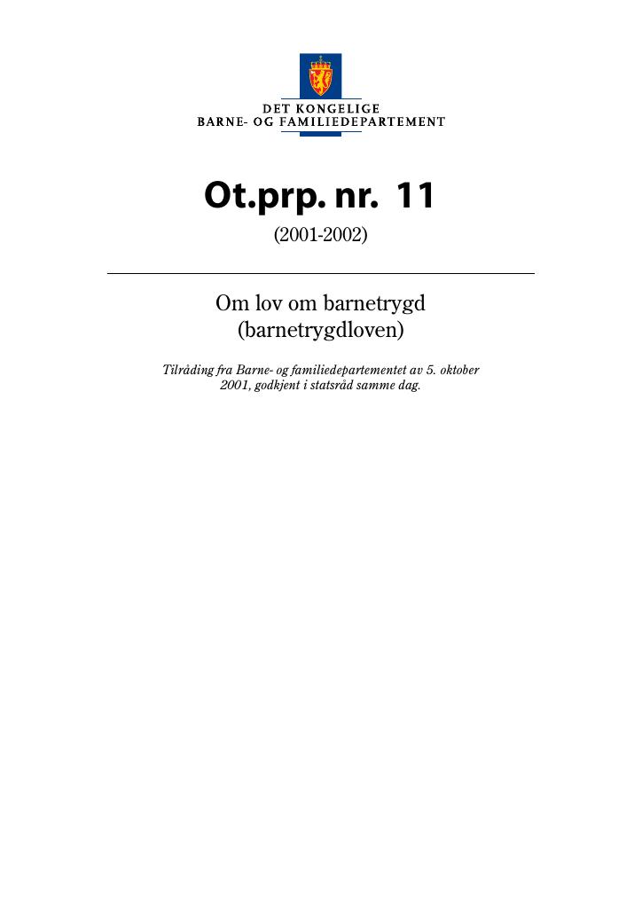 Forsiden av dokumentet Ot.prp. nr. 11 (2001-2002)