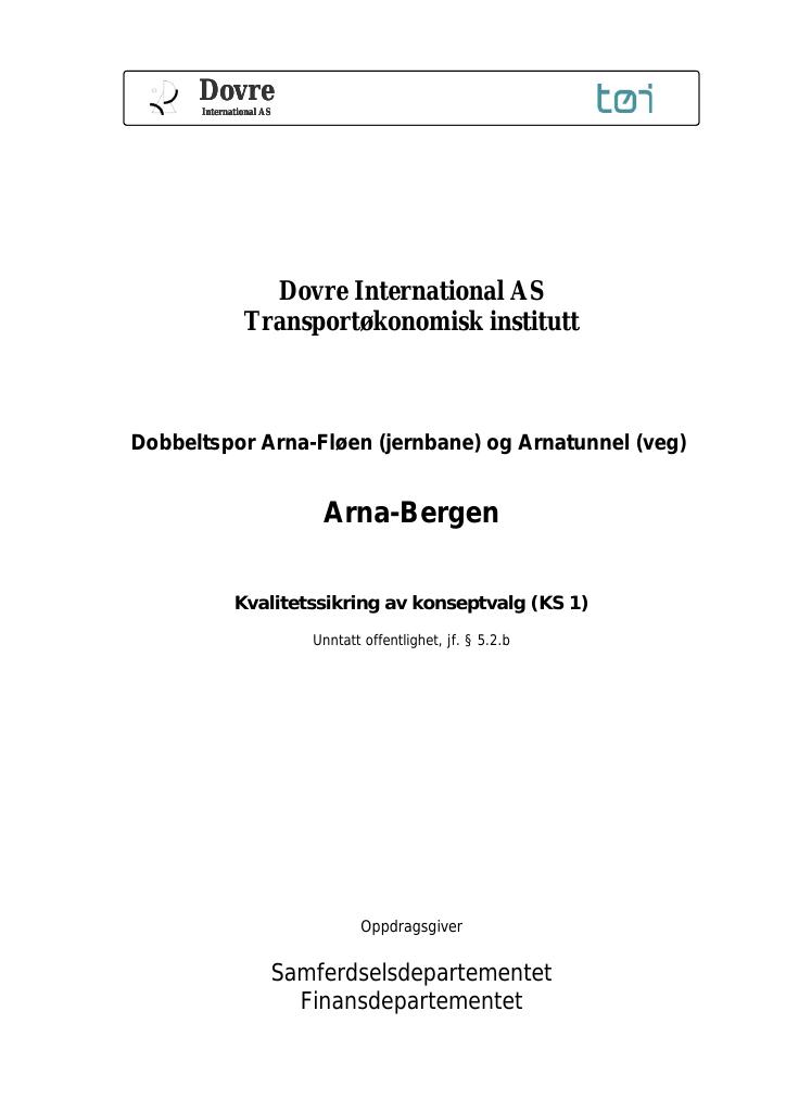 Forsiden av dokumentet Dobbeltspor Arna-Fløen og Arnatunnel