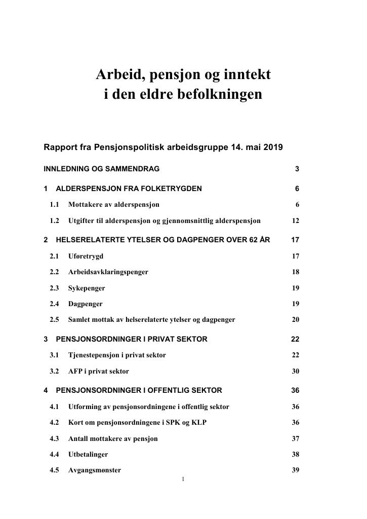 Forsiden av dokumentet Arbeid, pensjon og inntekt i den eldre befolkningen - 2019
