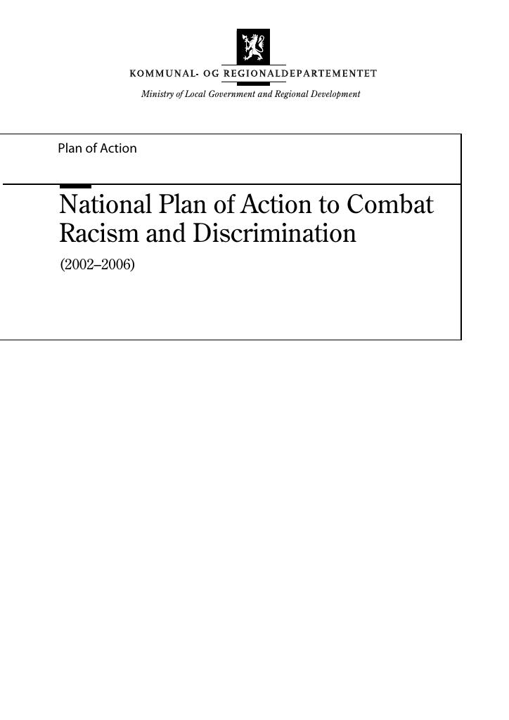 Forsiden av dokumentet National Plan of Action to Combat Racism and Discrimination (2002-2006)