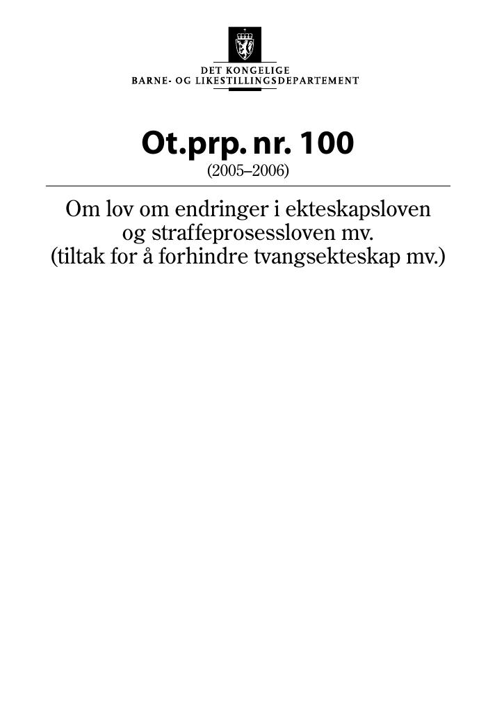 Forsiden av dokumentet Ot.prp. nr. 100 (2005-2006)