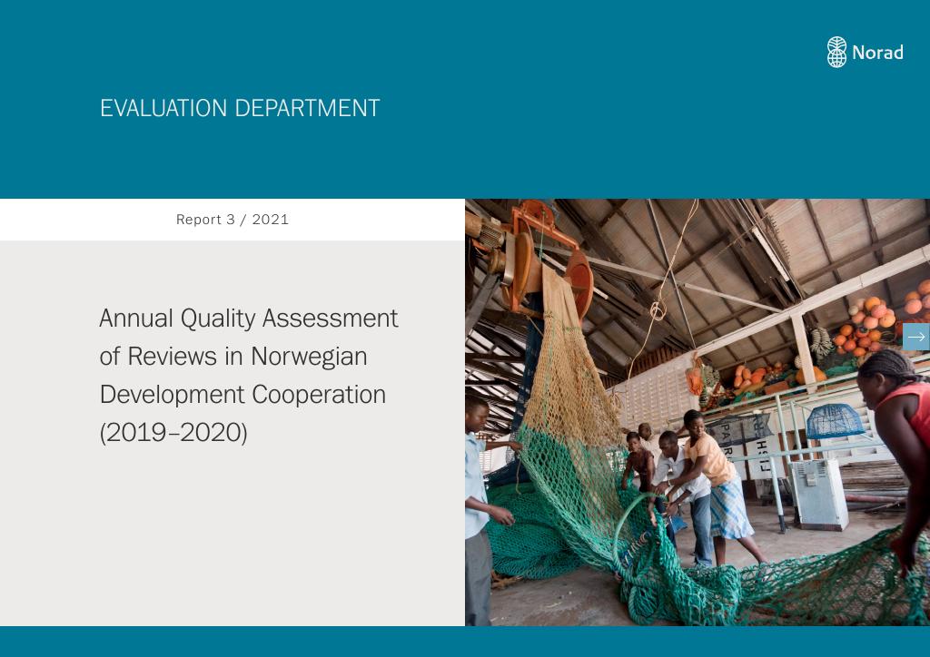 Forsiden av dokumentet Quality Assessment of Decentralised Evaluations in Norwegian Development Cooperation (2019-2020)