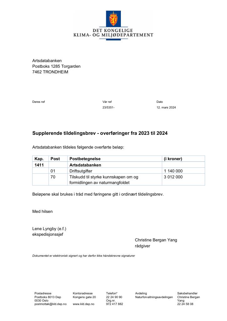 Forsiden av dokumentet Supplerende tildelingsbrev 12.03.2024