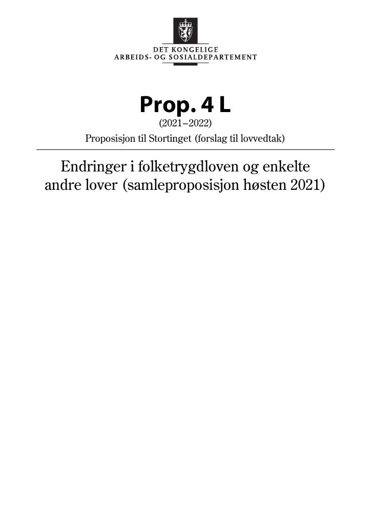 Forsiden av dokumentet Prop. 4 L (2021–2022)