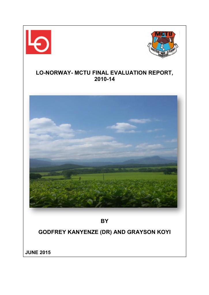 Forsiden av dokumentet LO-Norway- MCTU Final Evaluation Report, 2010-14