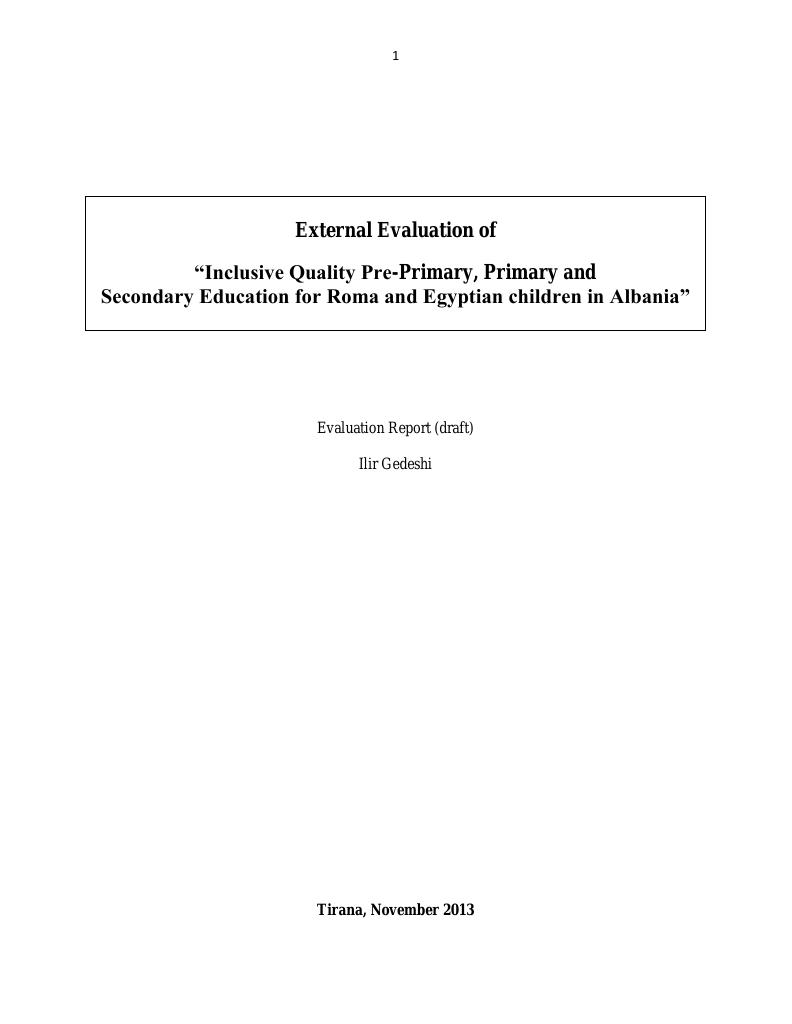 Forsiden av dokumentet External Evaluation of “Inclusive Quality Pre-Primary, Primary and Secondary Education for Roma and Egyptian children in Albania”