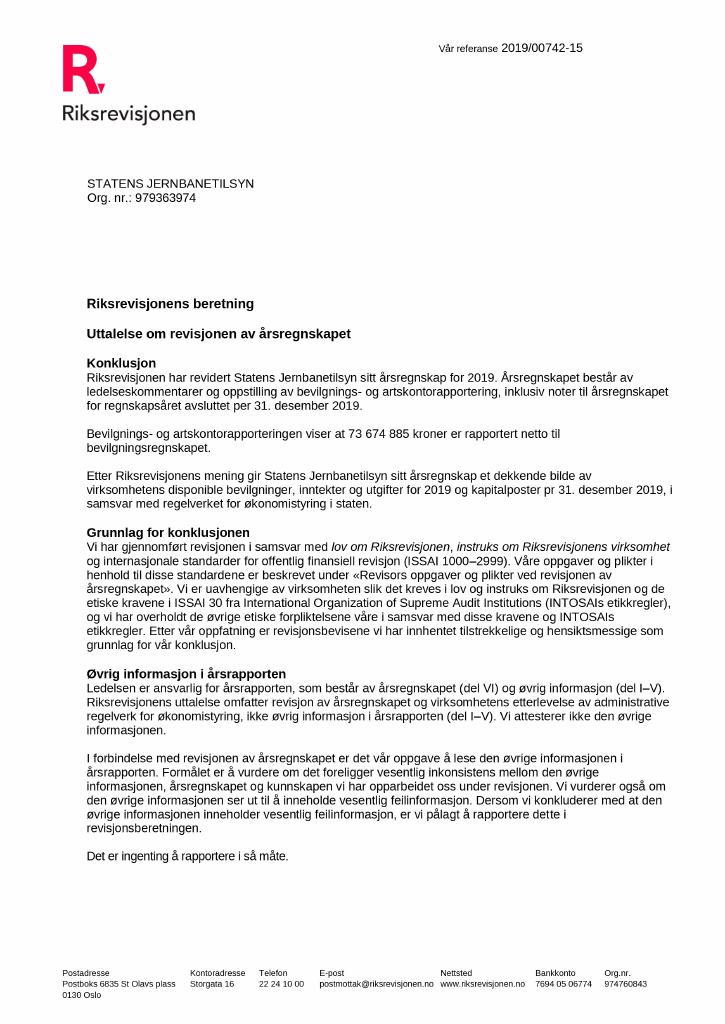 Forsiden av dokumentet Riksrevisjonens beretning