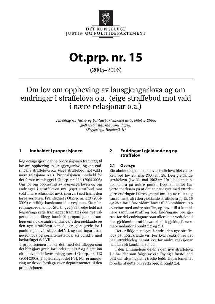 Forsiden av dokumentet Ot.prp. nr. 15 (2005-2006)