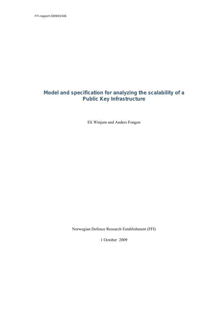 Forsiden av dokumentet Model and specification for analyzing the scalability of a public key infrastructure