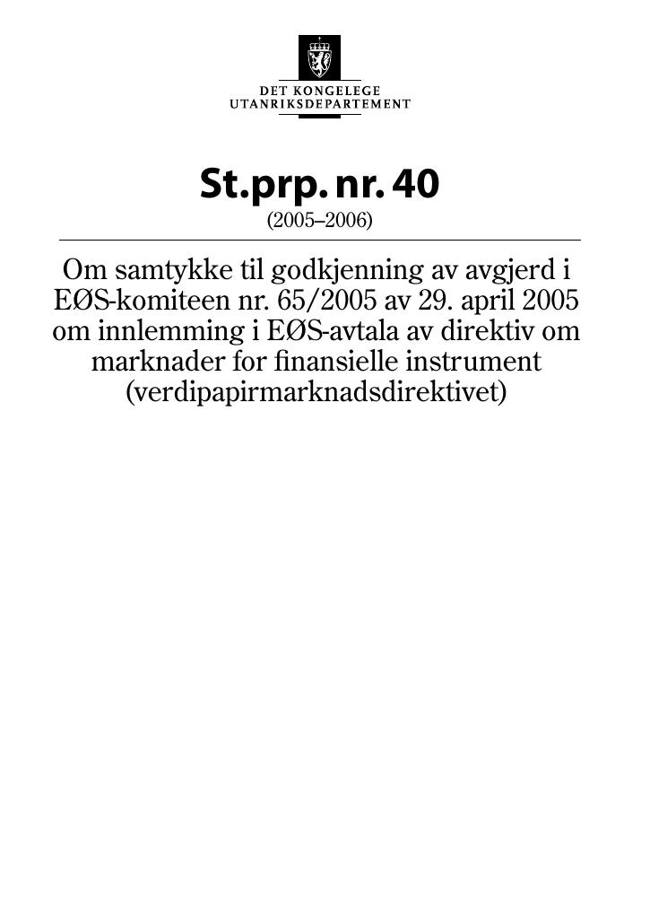 Forsiden av dokumentet St.prp. nr. 40 (2005-2006)