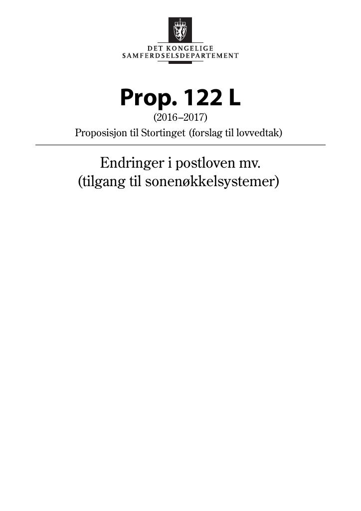 Forsiden av dokumentet Prop. 122 L (2016–2017)