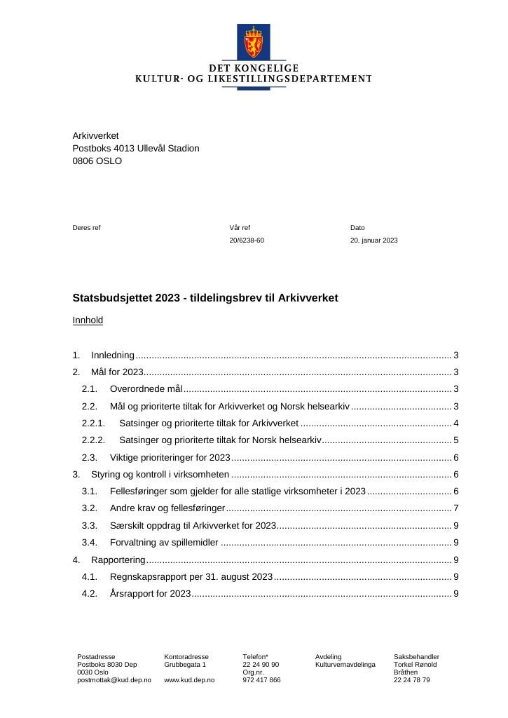 Tildelingsbrev Arkivverket 2023 - Kudos