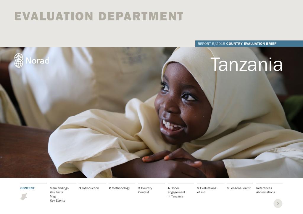 Forsiden av dokumentet Country Evaluation Brief: Tanzania 