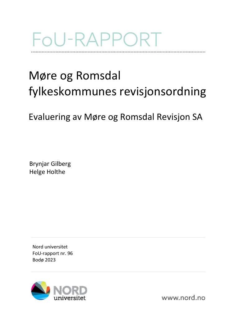 Forsiden av dokumentet Møre og Romsdal fylkeskommunes revisjonsordning : evaluering av Møre og Romsdal Revisjon SA