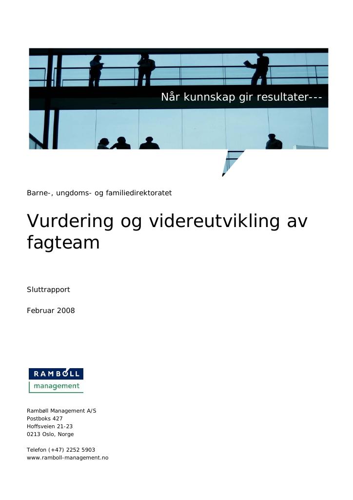 Forsiden av dokumentet Vurdering og videreutvikling av fagteam. Sluttrapport