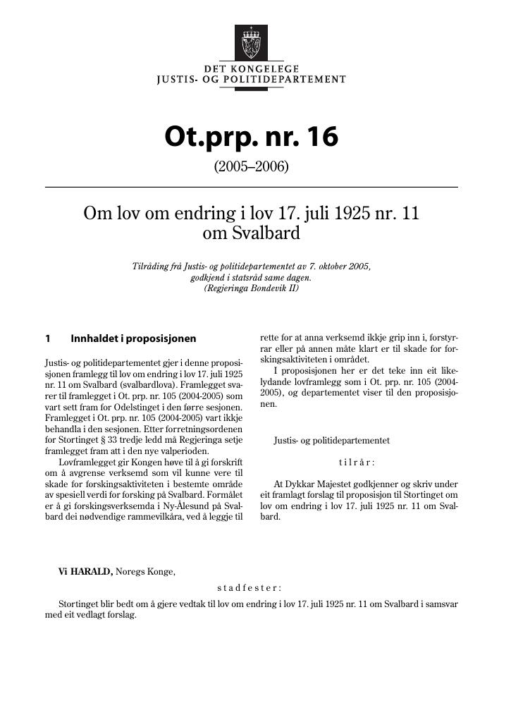 Forsiden av dokumentet Ot.prp. nr. 16 (2005-2006)