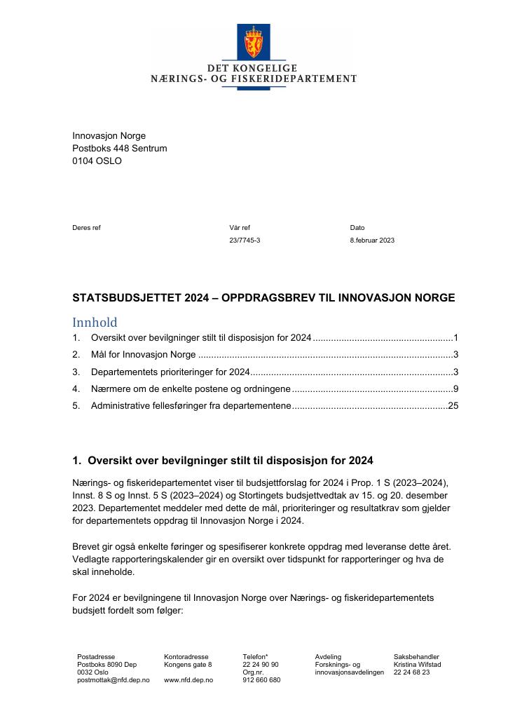 Forsiden av dokumentet Oppdragsbrev