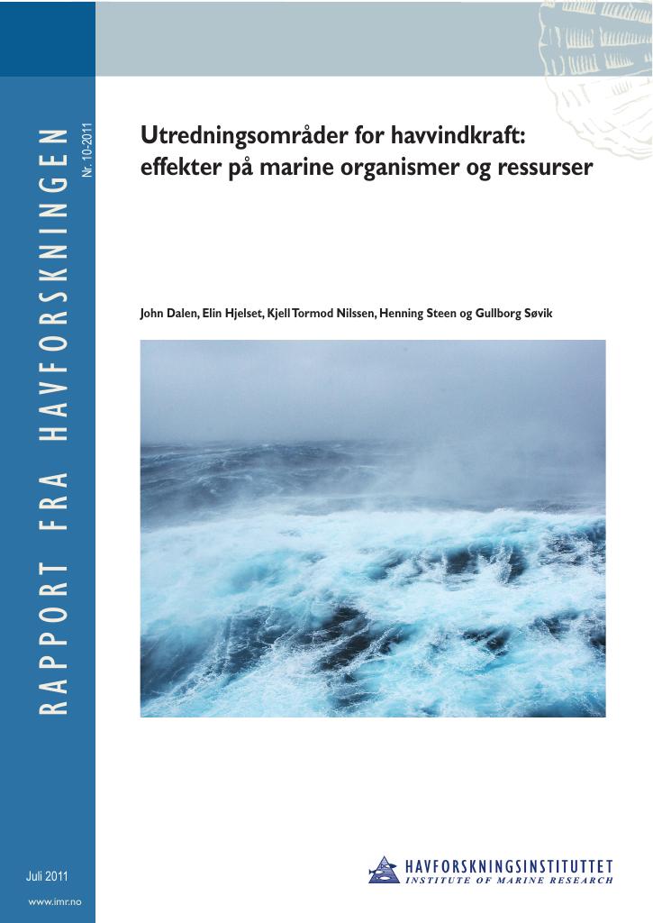 Forsiden av dokumentet Utredningsområder for havvindkraft