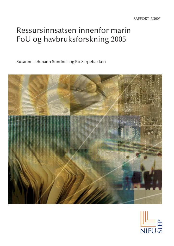 Forsiden av dokumentet Ressursinnsatsen innenfor marin FoU og havbruksforskning 2005