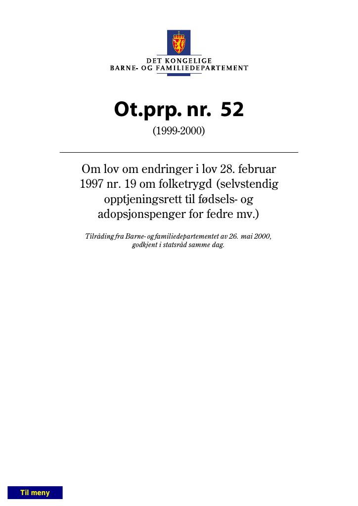 Forsiden av dokumentet Ot.prp. nr. 52 (1999-2000)