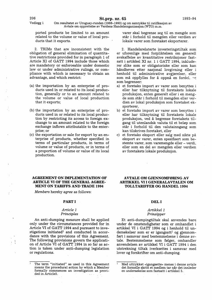 Forsiden av dokumentet St.prp. nr. 65 (1993-1994)