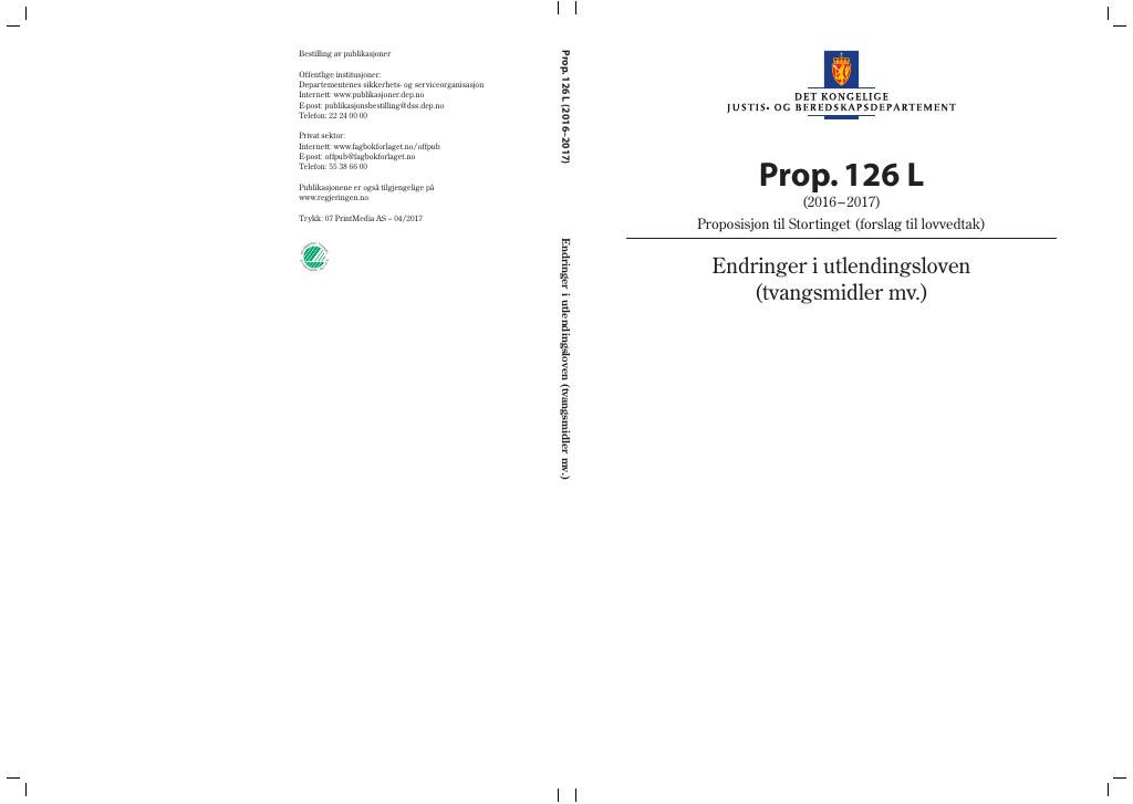 Forsiden av dokumentet Prop. 126 L (2016–2017)