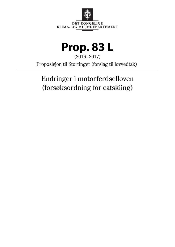 Forsiden av dokumentet Prop. 83 L (2016–2017)